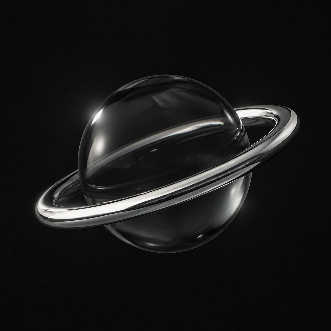 Abstract chrome and glass orbital form representing Orbyn Labs